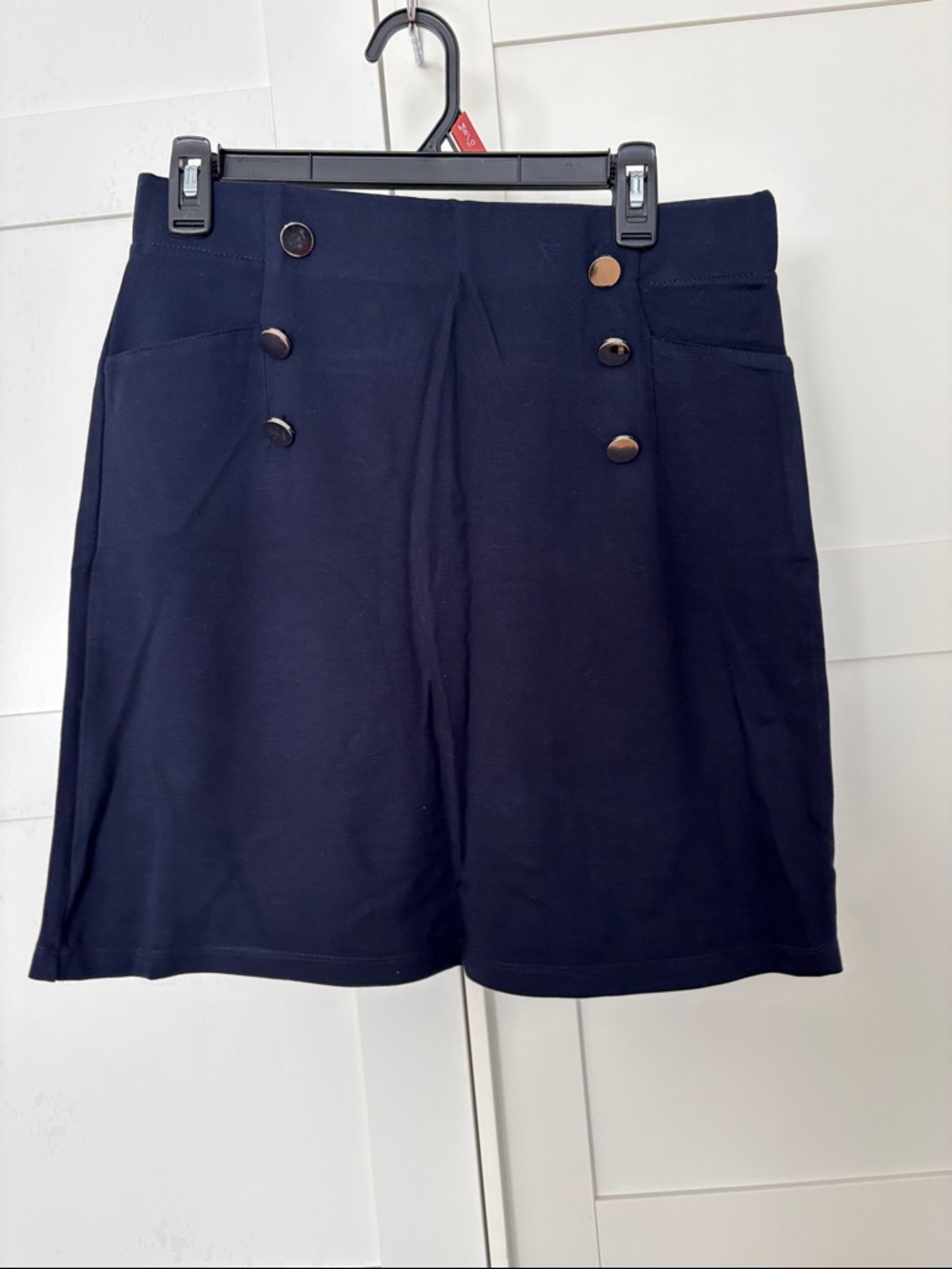 Navy Button Front Skirt